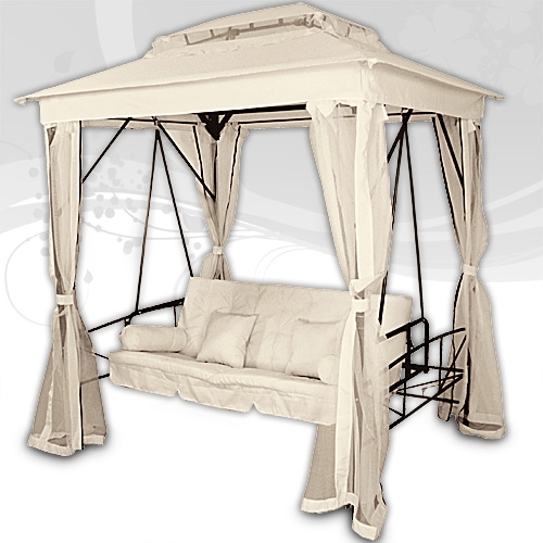 Balancelle fauteuil de jardin avec fonction lit beige avec moustiquaire